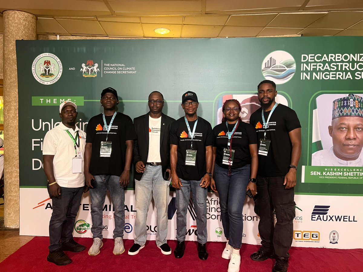 consult_qe's tweet photo. DIN Summit 2025 Recap

Quintessence Environmental Consult was proud to participate in the Decarbonizing Infrastructure in Nigeria (DIN) Summit 2025, held on July 2nd at the State House, Presidential Villa, Abuja. The summit, organized by the Office of the Vice President in collaboration with the National Council on Climate Change Secretariat (NCCC), brought together government leaders, development partners, climate financiers, researchers, and private sector actors to accelerate Nigeria’s transition to low-carbon, climate-resilient infrastructure.

With a national focus on energy, transport, urban development, and agriculture, the summit spotlighted the urgent need for innovative, financeable solutions that align with Nigeria’s net-zero ambitions. His Excellency, the Vice President of Nigeria, emphasized in his opening address that decarbonization efforts must be inclusive, tech-driven, and supported by strong financing frameworks, an approach that reflects the very foundation of Quintessence’s work.

Positioned at Booth No. 5, Quintessence engaged deeply with a wide range of stakeholders, from policymakers and development experts to youth advocates and potential partners. Through detailed visualization presentations, we showcased our core services: environmental and social impact assessments (EIA, ESIA, audits, GRM), climate finance and project development advisory, climate risk mapping and vulnerability assessments, GIS and UAV services, ESG and sustainability reporting, and environmental advocacy and capacity building.

We wish to thank all those who visited our booth and we look forward to engaging further to build stronger and impactful collaborations

DIN 2025 demonstrated the growing national commitment to sustainable development and climate action. For Quintessence, the summit was an opportunity to connect, learn, and collaborate with those shaping Nigeria’s green future. We look forward to building on the momentum, nurturing the conversations started at the summit, and supporting the implementation of transformative climate projects across Nigeria.
@patrickogunnowo  @dinsummitng  @sFarmLab  @APMTerminals  @AgogoConsulting  

For partnership or advisory inquiries, contact us at info@consultqe.com or visit https://t.co/bXZIIdBjny.

#DIN2025 #DINSummit #ClimateFinanceNG #GreenInfrastructure #YouthForSustainability #QuintessenceAtDIN #EnvironmentalConsulting #ClimateAction #TriplePlanetaryCrisis #SustainableNigeria #NetZeroNaija #ESG #GIS #ClimateResilience #SDG2 #SDG7 #SDG8 #SDG9 #SDG13 #SDG17