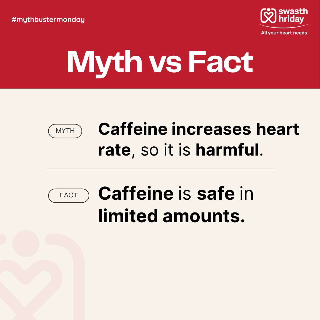 swasthhriday's tweet photo. Myth: Caffeine increases heart rate, so it’s harmful.
Fact: Caffeine is generally safe in limited amounts.
Moderation is key — 1–2 cups of coffee or tea a day is fine for most people.

To know more: https://t.co/al2quEkVHV

#HeartHealth #CaffeineFacts https://t.co/LV7dIh161Z