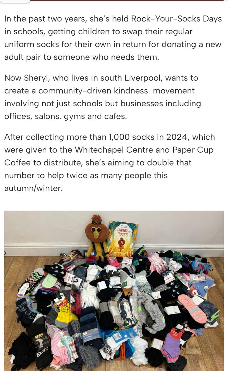 Sheryl Webster (@sherylwebsters) on Twitter photo 1/2 Thank u <a href="/TheGuideLpool/">The Guide Liverpool 🌇🌃</a> for this feature.
Schools, businesses,& kind souls:wear fun socks & donate a new pair of adult socks.
U rock ur socks...I’ll collect & deliver!
DM @sherylwebster_author to get involved
#KindnessRocks #RockYourSocks #community #homelessness #Liverpool 1/2 Thank u <a href="/TheGuideLpool/">The Guide Liverpool 🌇🌃</a> for this feature.
Schools, businesses,& kind souls:wear fun socks & donate a new pair of adult socks.
U rock ur socks...I’ll collect & deliver!
DM @sherylwebster_author to get involved
#KindnessRocks #RockYourSocks #community #homelessness #Liverpool