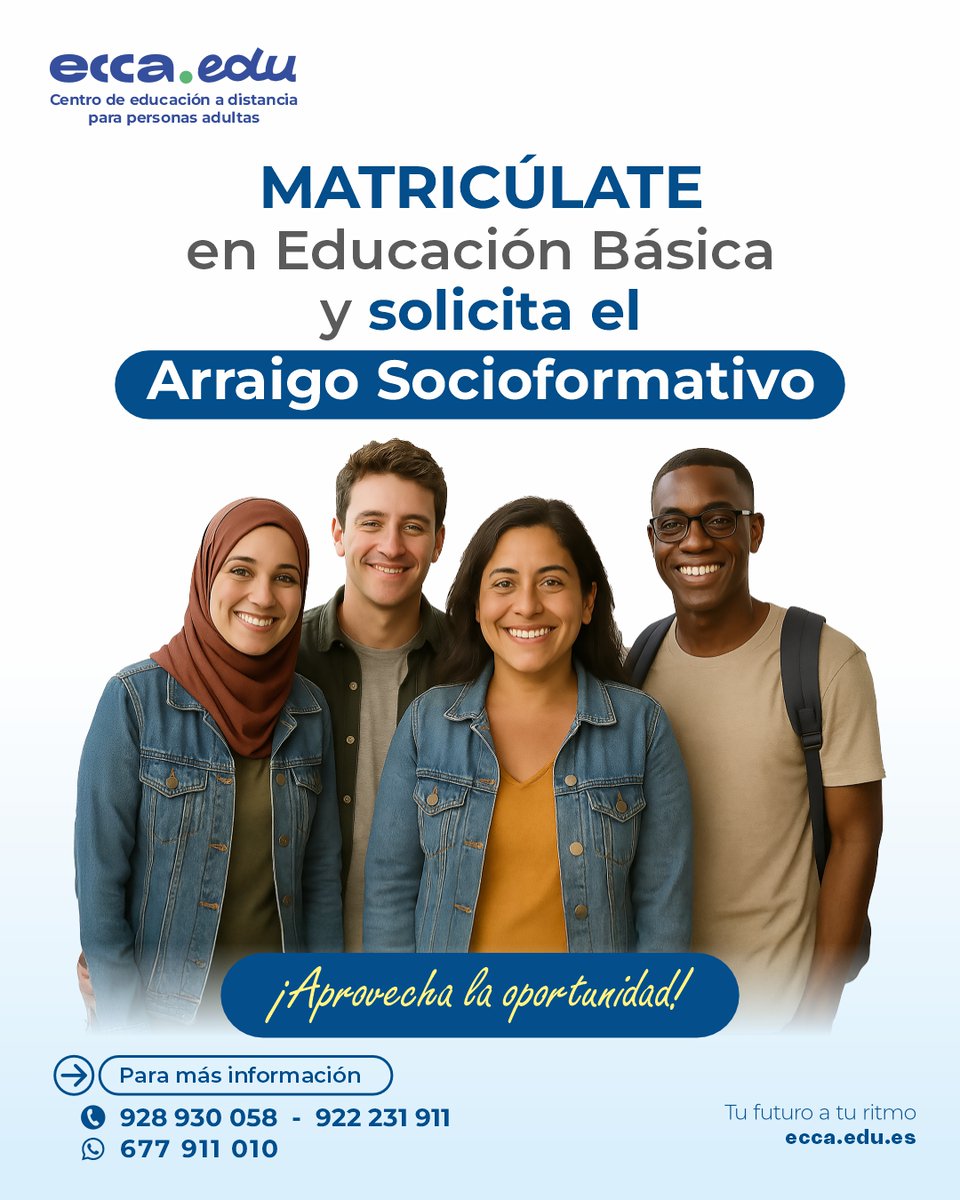 🎓 ¡Matricúlate en Educación Básica y solicita el arraigo socioformativo! Con #eccaedu, puedes obtener tu certificado en Educación Básica a tu ritmo y de forma sencilla. 

✅ Info: ecca.edu.es | 928 930 058 

#ArraigoSocioformativo