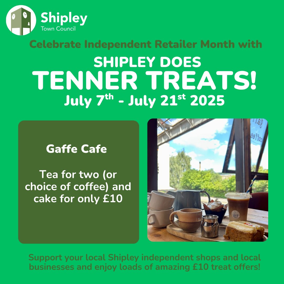 ShipleyTC's tweet image. ⭐Shipley Does Tenner Treats!⭐
Whether you fancy coffee & cake, a cooked breakfast, or something more practical like keys cutting, new phone case or embroidery kit - today's tenner treats have you covered!
Offers are available until July 21st 2025.