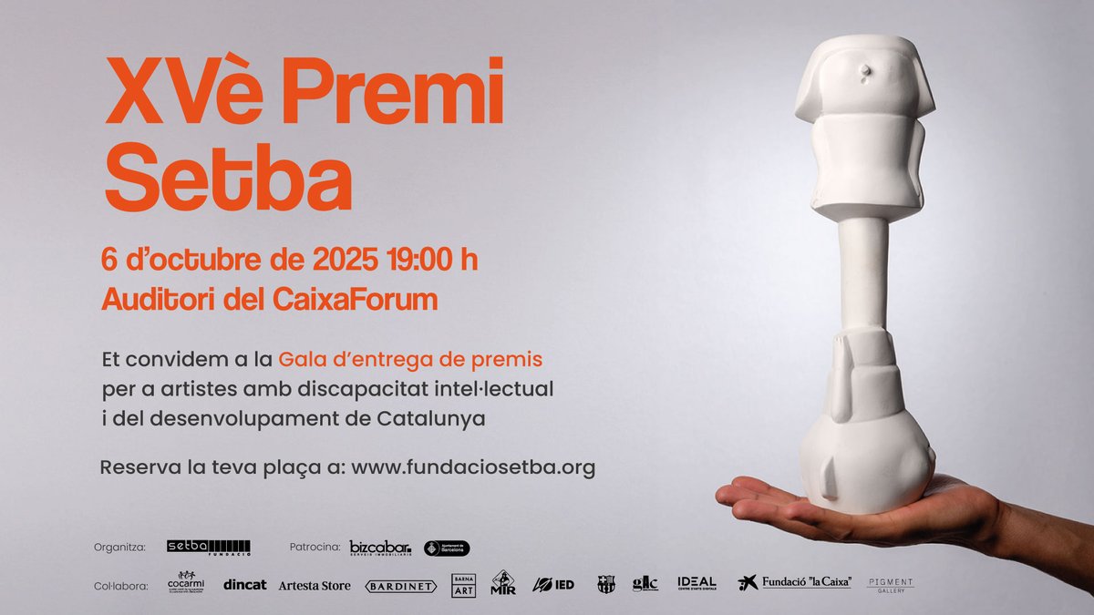 Com a entitat col·laboradora, us convidem a la gala del #PremiSetba2025 de la <a href="/fundaciosetba/">Fundació Setba</a>🎨

📅 6 d’octubre, 19 h
📍 CaixaForum BCN
🎟️ Inscripcions: forms.gle/xwhVyykJ9zfT36…

Una nit per celebrar l’art i la inclusió!