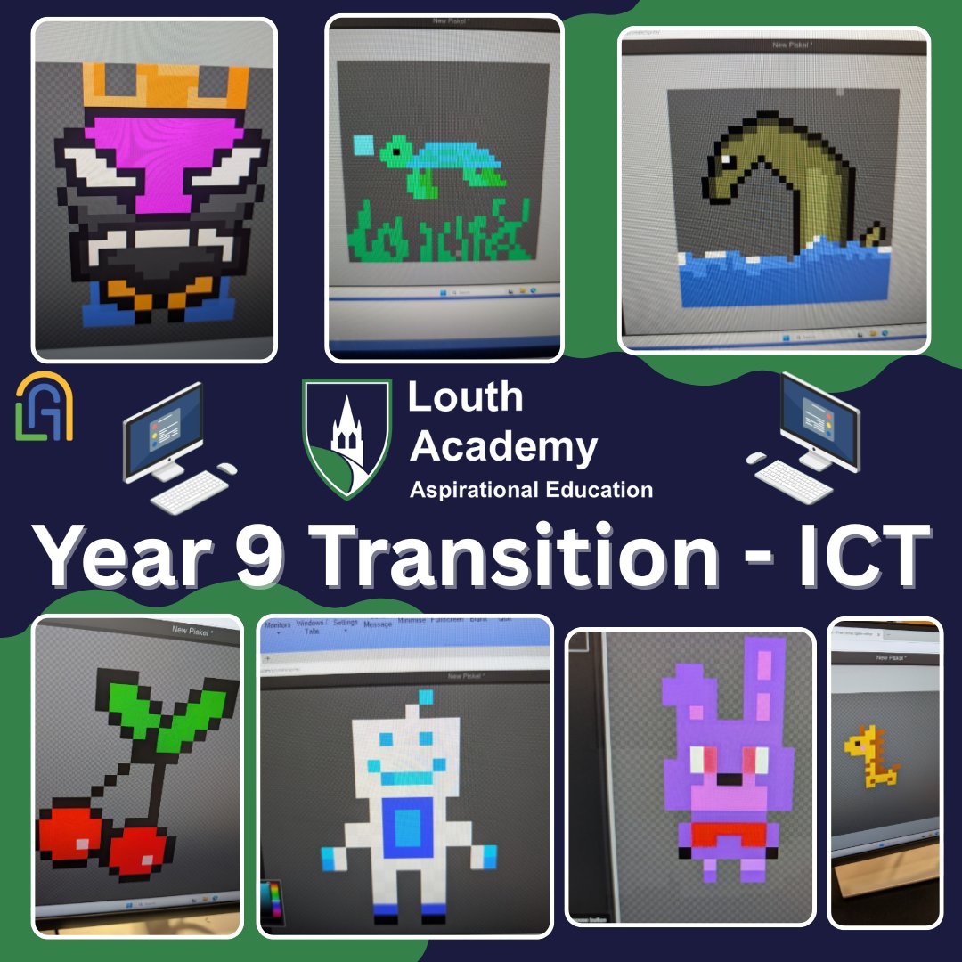LouthAcademy's tweet image. We're absolutely blown away by the incredible talent displayed during our recent pixel art transition sessions in ICT! Our new Year 9s embraced the challenge and created some truly awesome digital masterpieces.
A huge well done to everyone who took part!
