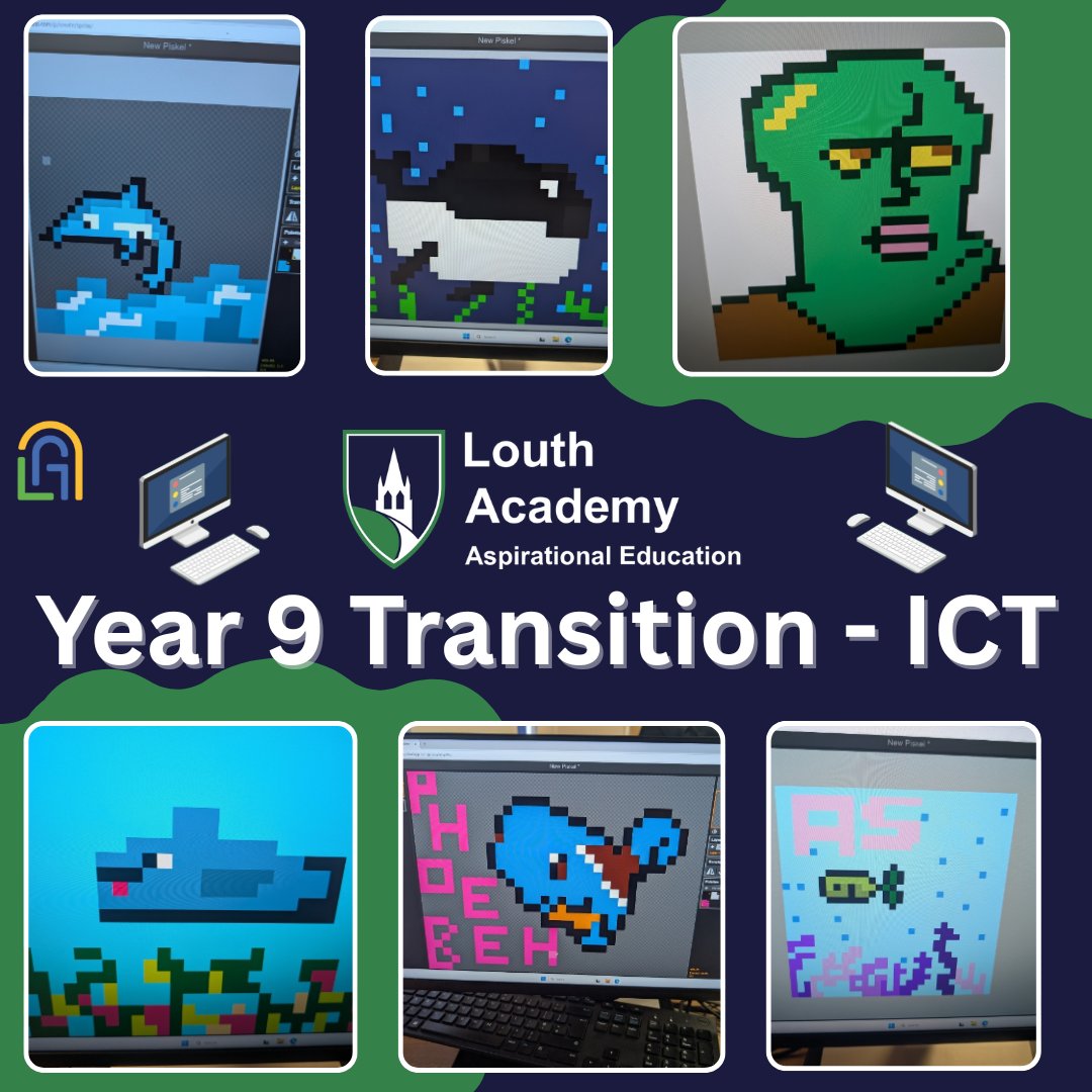 LouthAcademy's tweet image. We're absolutely blown away by the incredible talent displayed during our recent pixel art transition sessions in ICT! Our new Year 9s embraced the challenge and created some truly awesome digital masterpieces.
A huge well done to everyone who took part!