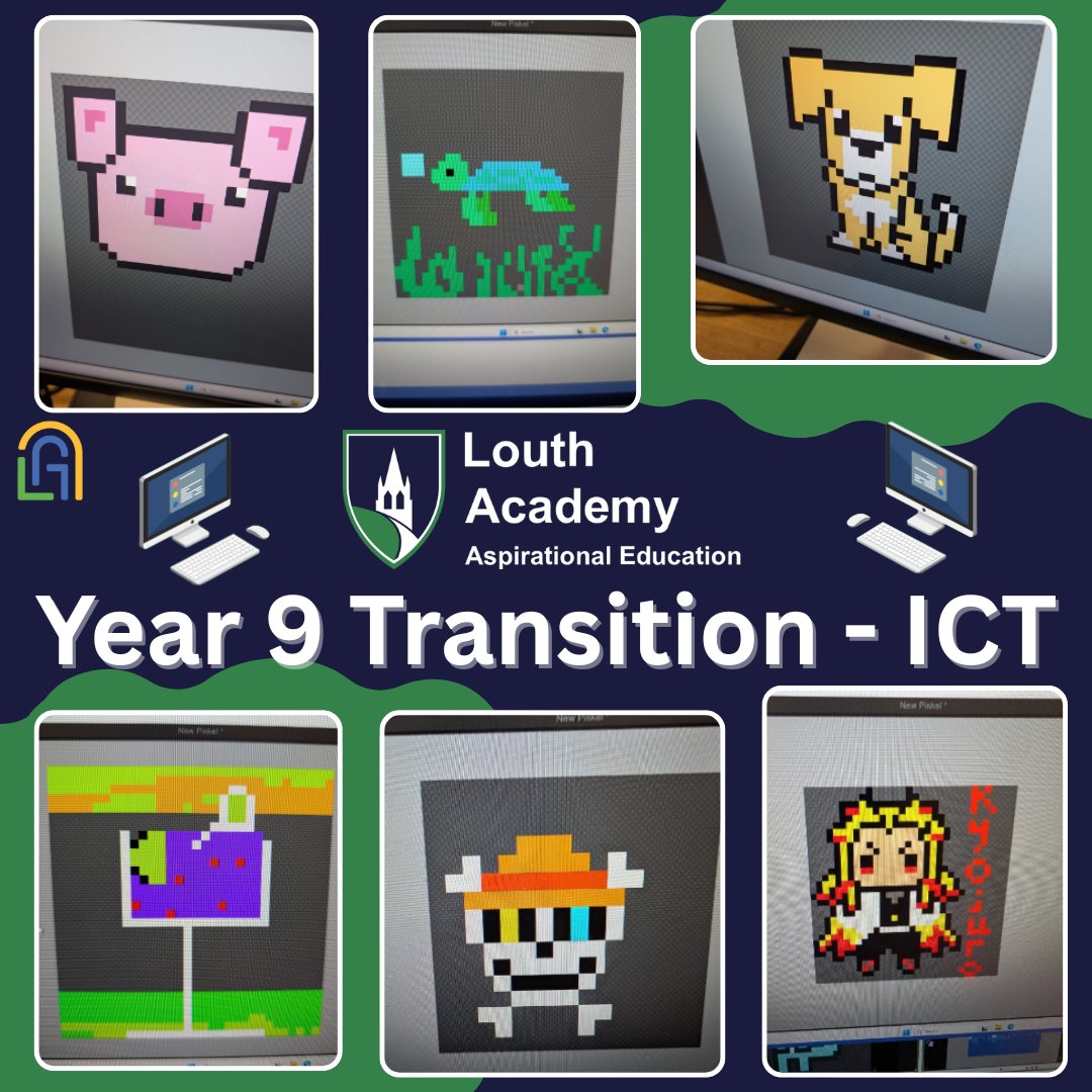 LouthAcademy's tweet image. We're absolutely blown away by the incredible talent displayed during our recent pixel art transition sessions in ICT! Our new Year 9s embraced the challenge and created some truly awesome digital masterpieces.
A huge well done to everyone who took part!