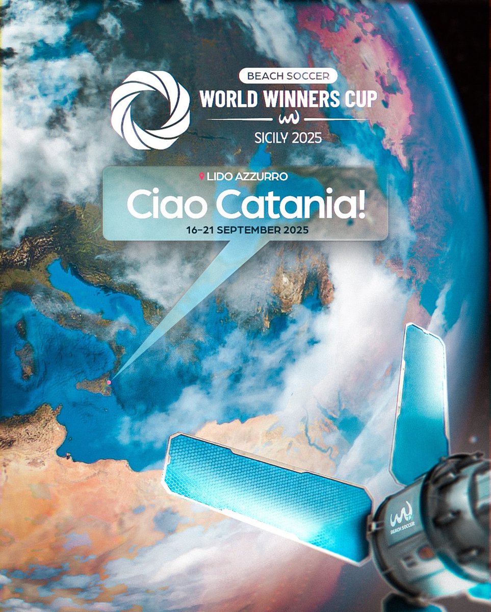 BeachSoccer_WW's tweet photo. 👋 Ciao, Catania 🇮🇹

🌍 Catania will host the World Winners Cup Sicily 2025 🏆

📍 Lido Azzurro is where clubs from around the world will battle for the ultimate #beachsoccer crown 🏆

📆 16-21 September https://t.co/4awExCMbue