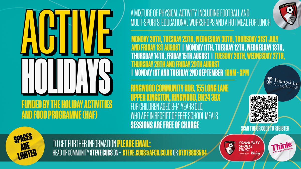 AFCB Community (@afcbcommunity) on Twitter photo FREE holiday camp for children entitled to free school meals
Taking place on selected dates throughout July, August and September at <a href="/RingwoodHub/">Ringwood Community Hub</a>
forms.office.com/e/0fDsMWxTZ0 FREE holiday camp for children entitled to free school meals
Taking place on selected dates throughout July, August and September at <a href="/RingwoodHub/">Ringwood Community Hub</a>
forms.office.com/e/0fDsMWxTZ0