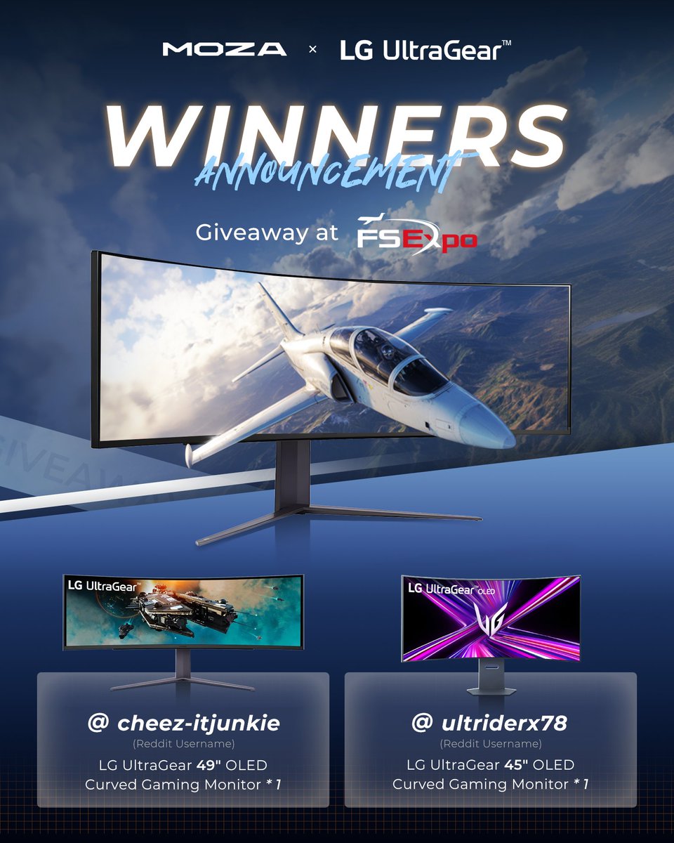 MOZA Racing (@moza_racing) on Twitter photo It’s time to reveal the winners from our latest giveaway with the iconic <a href="/LGGamingHub/">LG Gaming Hub</a>! 🎉✈️
Huge congratulations to the two lucky winners — we’ll be reaching out via email, so don’t forget to check your inbox and claim your prize!
💡 Heads-up: Please stay alert! Beware of scams It’s time to reveal the winners from our latest giveaway with the iconic <a href="/LGGamingHub/">LG Gaming Hub</a>! 🎉✈️
Huge congratulations to the two lucky winners — we’ll be reaching out via email, so don’t forget to check your inbox and claim your prize!
💡 Heads-up: Please stay alert! Beware of scams