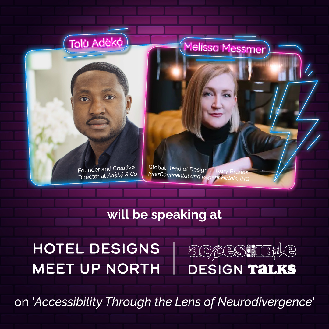 🎙️ This Weds, 9 July, we’re in Liverpool for #MEETUPNorth2025!

Join us for the 2nd Accessible Design Talk with Tolù Adẹ̀kọ́ &amp; Melissa Messmer as we explore how global hotel design can become accessible for all... brnw.ch/21wTTGv

#AccessibleDesign #DesignForAll