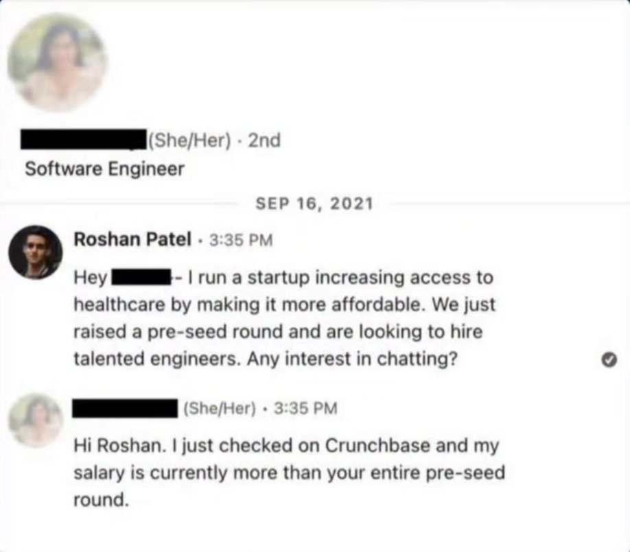 Some random founder tried to poach one of my team members, but she is just loyal