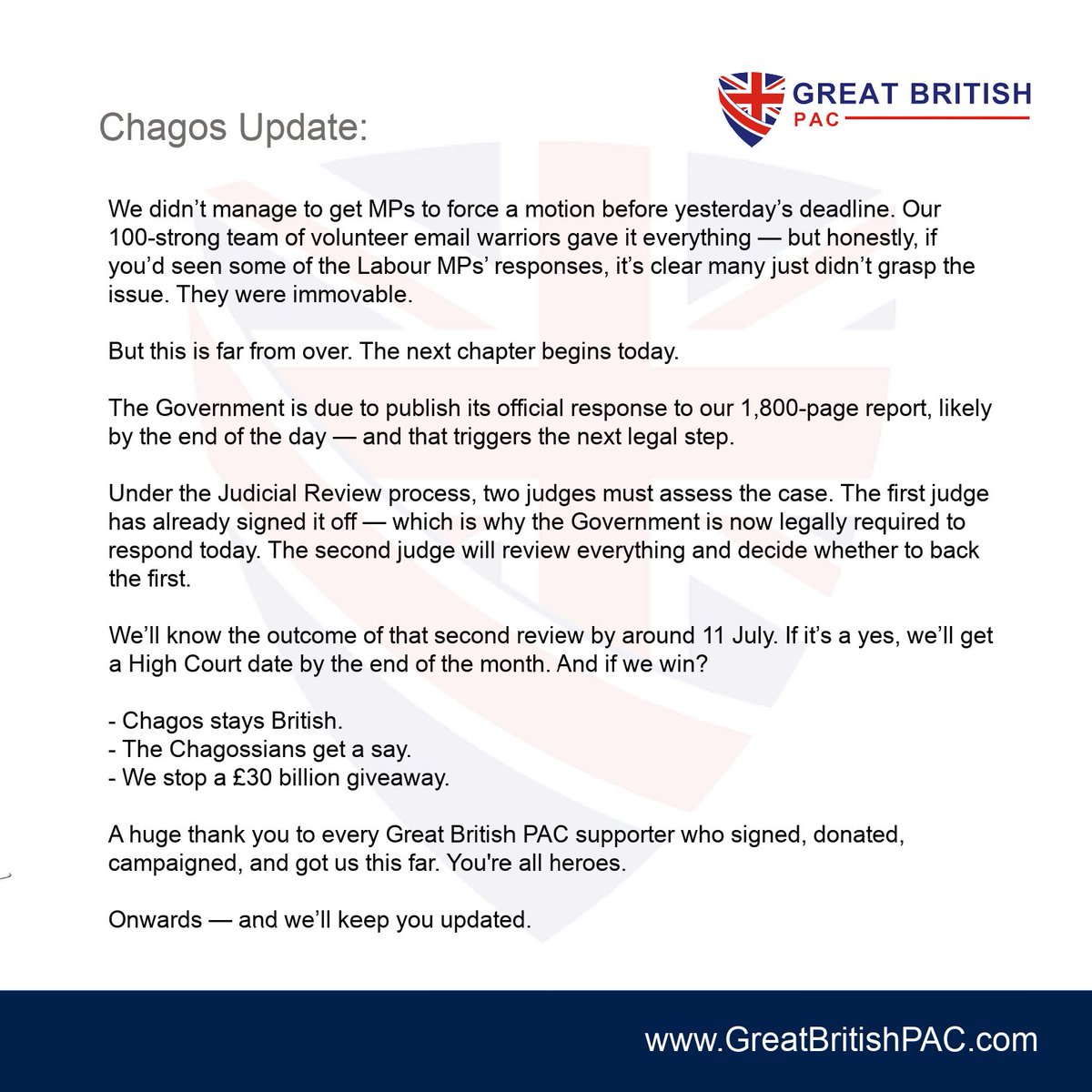 Chagos Update: