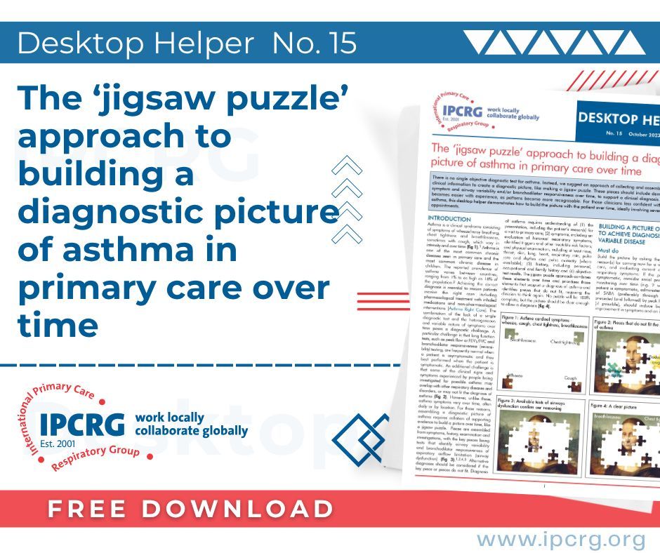 IPCRG's tweet image. Asthma diagnosis is not easy because it is a variable condition, and there is no single objective test. Our Desktop Helper with practical advice, now available in multiple languages.
Learn more at:
buff.ly/uFfIWBo