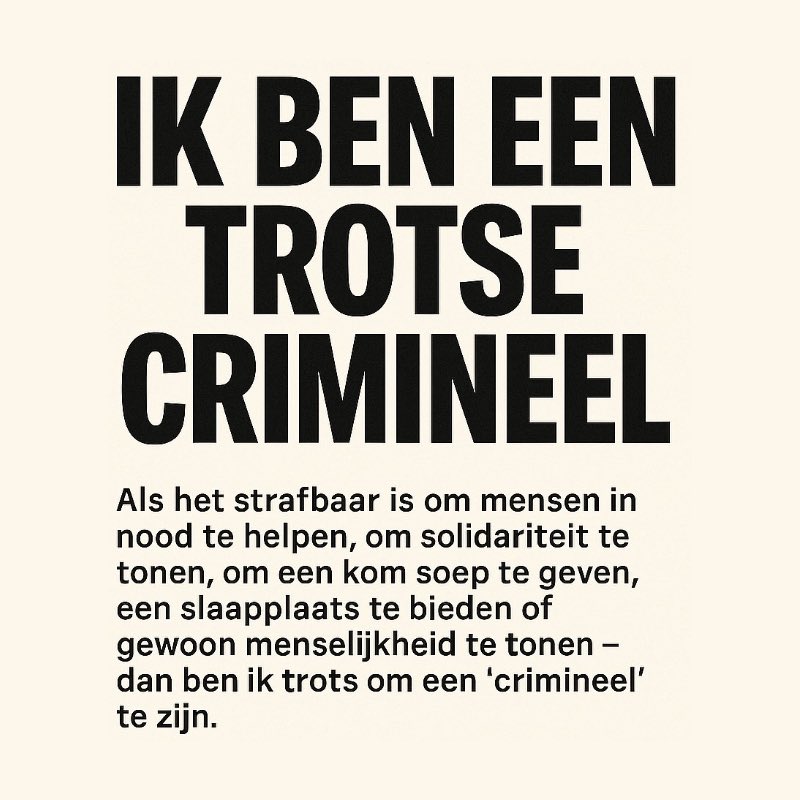 PostvanFenna's tweet photo. Ik laat me niet intimideren door mensonterende wet- en regelgeving en zal indien nodig altijd mijn uiterste best doen om mensen in nood, ongeacht afkomst, achtergrond en status, te helpen. Dan maar crimineel! #Asielwet #NooitMeerIsNu https://t.co/Eo2qD4TQ4S