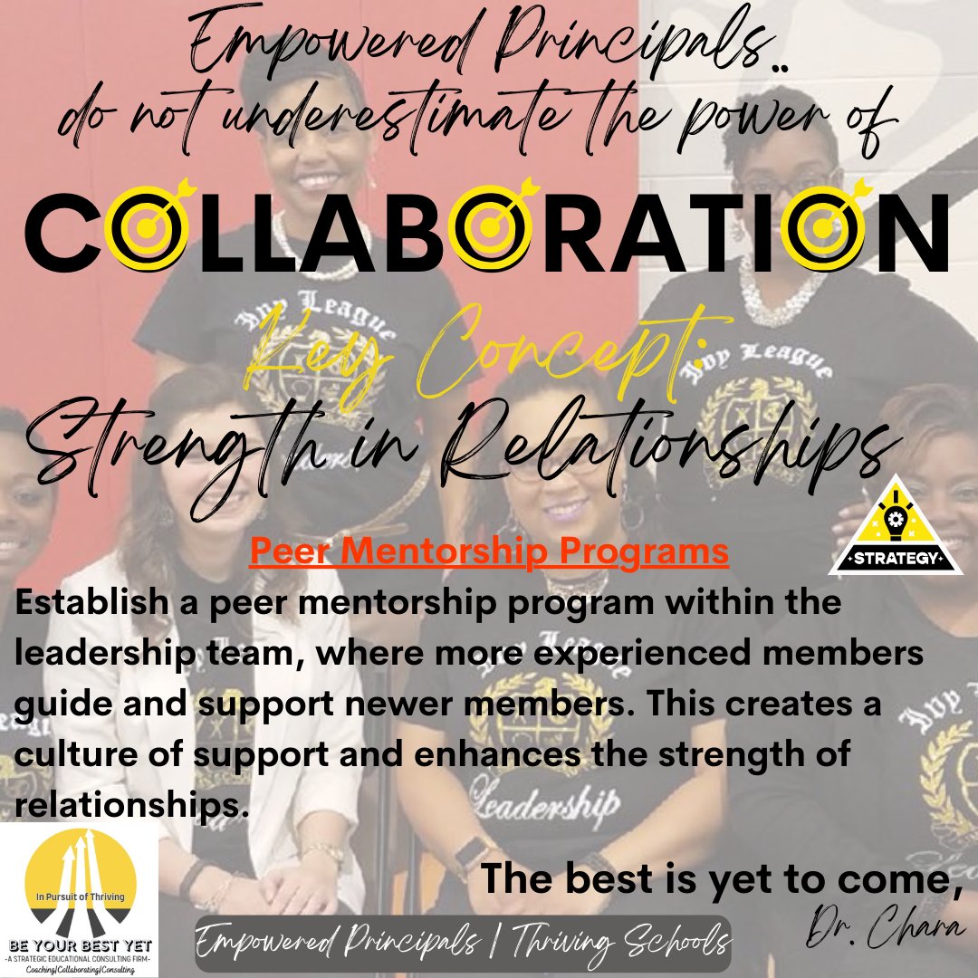 Welcome to virtual "bite-sized" leadership development w/ Dr. Chara.
🤓Our Essential C: Collaboration.  #TheUltimateSuperPower

Principals-
✅Strength in Relationships
✅ Intentional Peoplework
✅Teamwork
✅Get in classrooms
✅Go 🏡 at a decent hour

#DrCharaChats #BeYourBestYet