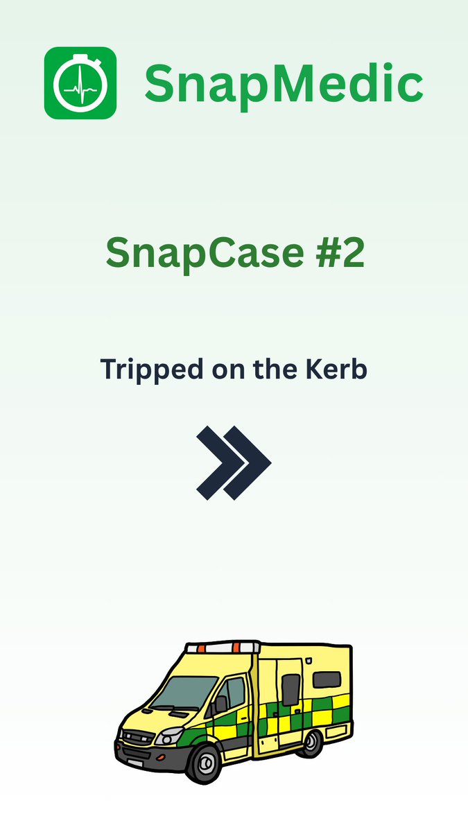 SnapMedic's tweet image. 🚶‍♀️ SnapCase 002: Tripped on the Kerb

What’s your working impression? What’s your plan on scene and during conveyance?
Join the conversation in Discord, answer posted there.
#SnapCase #TraumaCare #Prehospital #ParamedicsUK