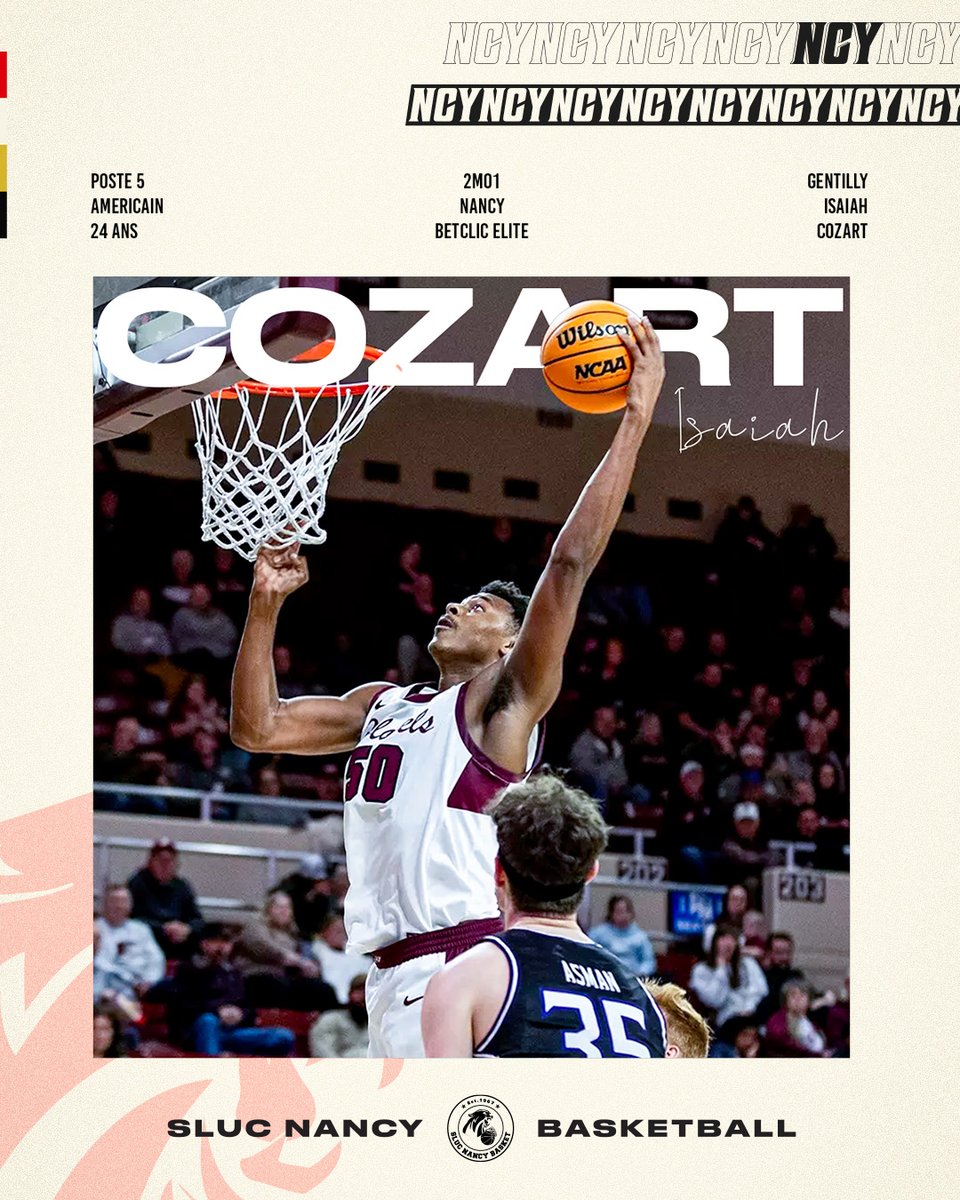 Effectif 2025-2026 🚨

Isaiah Cozart clôt la raquette nancéienne !

➕ d'infos ➡ sluc-basket.fr/actualites-du-…

#GoSLUC