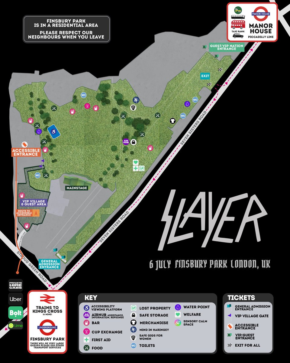 The set times and map for <a href="/Slayer/">Slayer</a> Finsbury Park show are now live 🙌