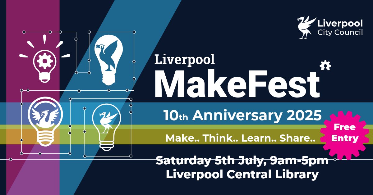 Looking for some FREE family fun tomorrow?

🎨🛠️Liverpool MakeFest returns to Central Library for a day of creativity, tech, and imagination. From 3D printing to sea shanties (&amp; even a Dalek 👀) - there’s something for everyone!

More info &amp; free tickets:
bit.ly/3TJUYc9