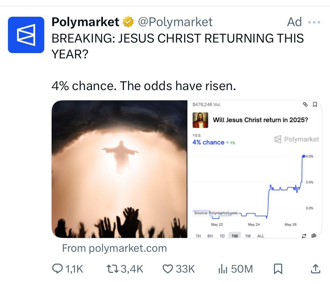 Vlad (π», π») (@vlad_web3) on Twitter photo Just spotted an ad from <a href="/Polymarket/">Polymarket</a>
Their marketing team knows exactly what theyβre doing Just spotted an ad from <a href="/Polymarket/">Polymarket</a>
Their marketing team knows exactly what theyβre doing