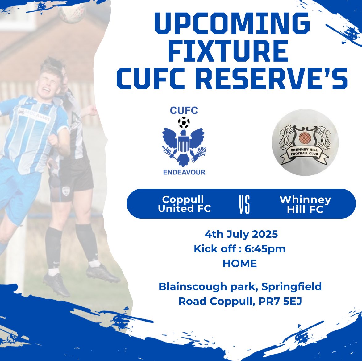 Today’s evening fixture is CUFC Reserves ! 

Bar will be open for the game ! And we hope too see you all down supporting our lads in their first friendly of the season ! ⚽️
#grassroots #football #endeavour