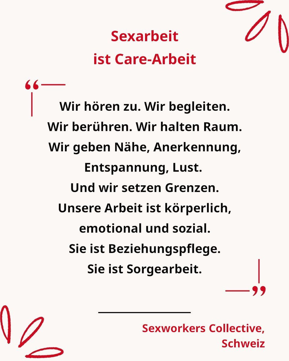 Sexarbeit ist Care-Arbeit! Das bringt das Schweizer Sexwork Collective auf den Punkt. 

Quelle: sxw_collective (Instagram 17.4.2025)
Mehr auf sexworkers.ch
