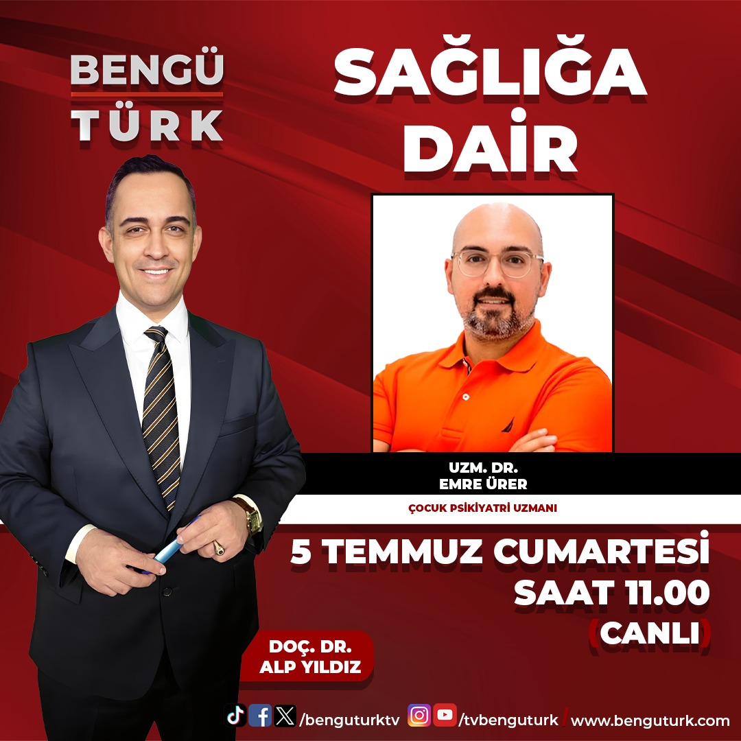 <a href="/dralpyildiz/">Doç.Dr.Alp Yıldız</a> soruyor, Çocuk Psikiyatri Uzmanı Uzm. Dr. Emre ÜRER cevaplıyor. 

#SağlığaDair, 5 Temmuz Cumartesi saat 11.00'de Bengü Türk ekranlarında.