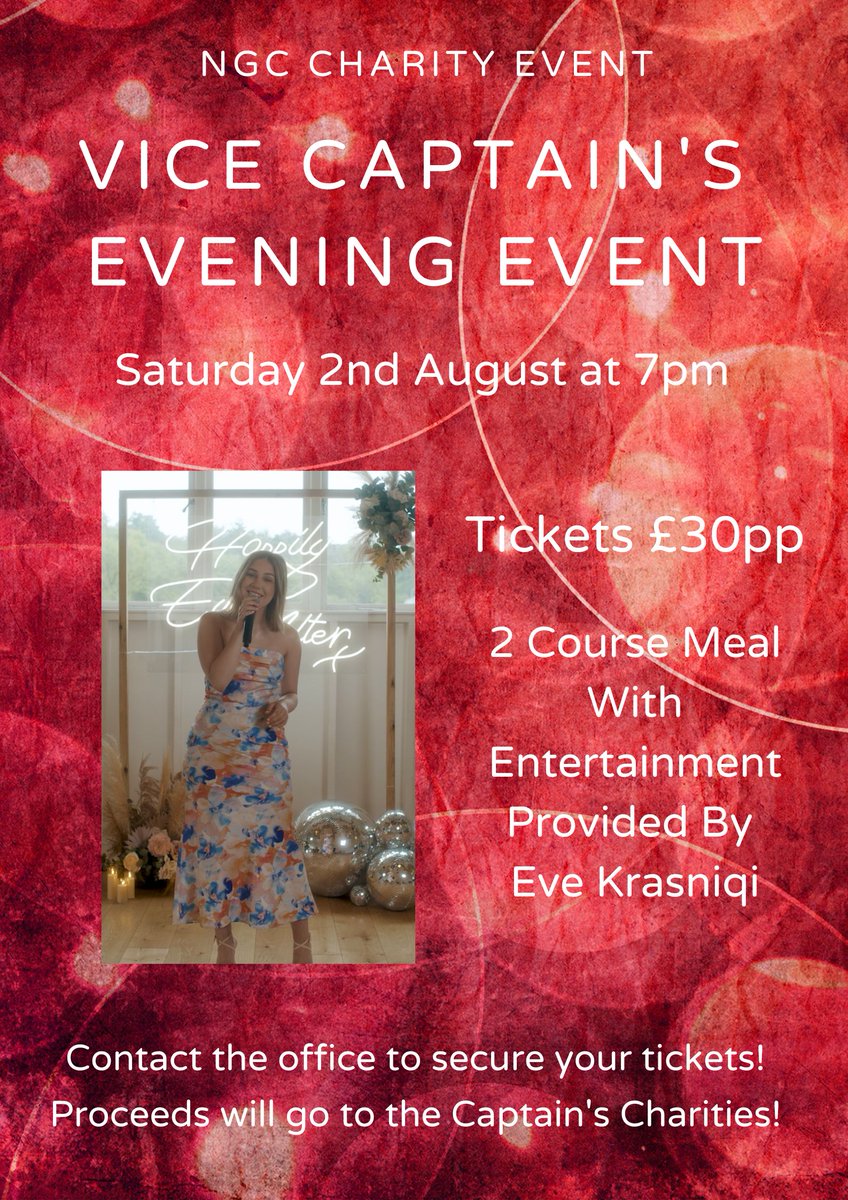 Tickets are now on sale for our Vice Captain's Evening Event on Saturday 2nd August at 7pm 🎤 Please contact the Club Office to book your tickets now 🎫