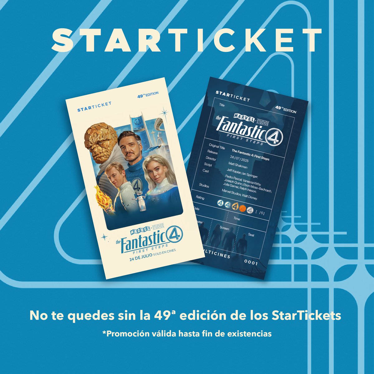 OdeonMulticines's tweet photo. 🎟️ Este 24 DE JULIO estarán disponibles los STARTICKETS de 'LOS 4 FANTÁSTICOS: PRIMEROS PASOS' para todos aquellos usuarios que hayan comprado su entrada ONLINE.
#los4fantásticosprimerospasos #StarTicket https://t.co/rNeIoTeoQ7
