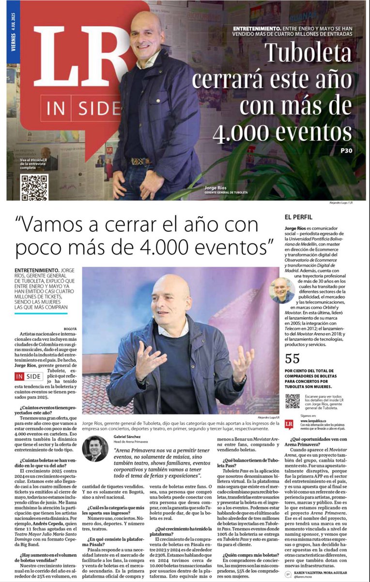Tuboletaoficial's tweet photo. 🎟️ #TuboletaTeCuenta | Más de 4.000 eventos en 2025 🔥
Nuestro gerente @Gorivers Jorge Ríos habló con @larepublica_co sobre el crecimiento del entretenimiento y los proyectos que se vienen como Arena Primavera.
¡Aquí seguimos, conectando fans! 🙌
#Tuboleta #Eventos #Pasala https://t.co/PybdioI4bH