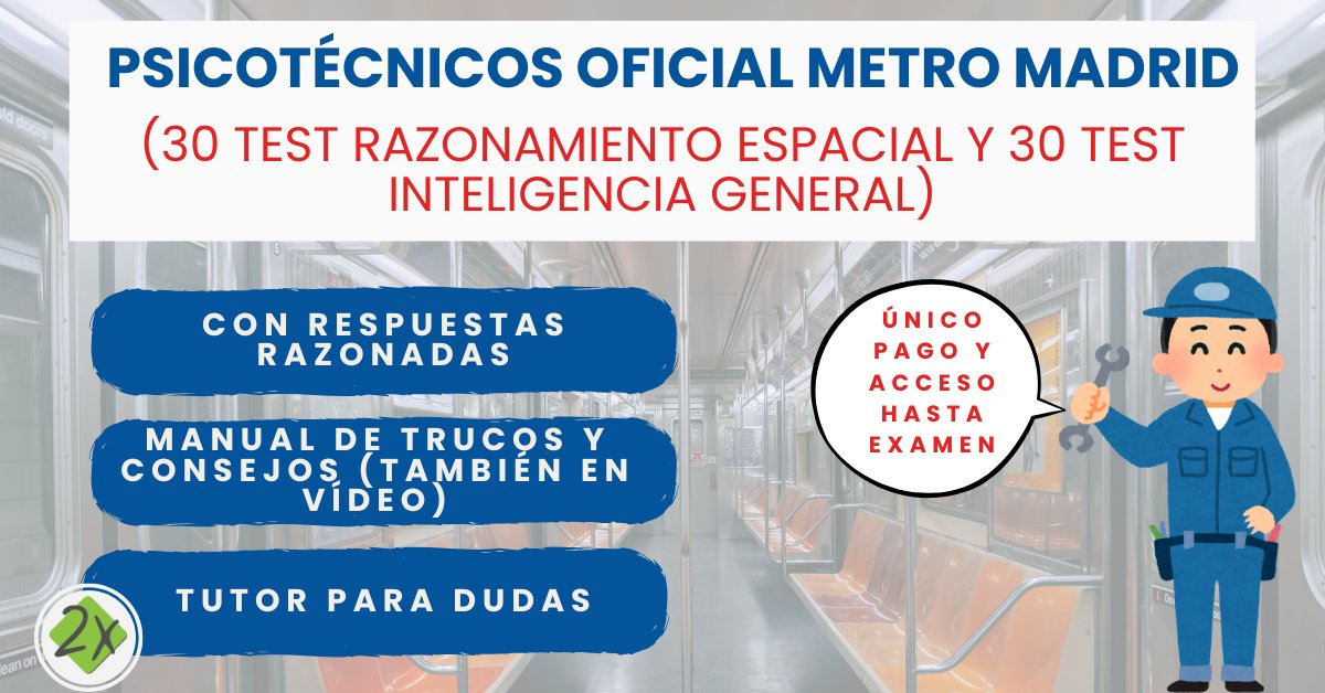 🚨 ¿Sabes que Metro de Madrid ha publicado una nueva convocatoria con plazas para Oficial? 🚆
¡No hay tiempo que perder⏳! 

Si quieres conseguir el APTO en PSICOTÉCNICOS 📝, confía en nuestros tutores con más 20 años de experiencia 👨‍🏫

Plazas limitadas ⬇
bit.ly/OficialMetro20…