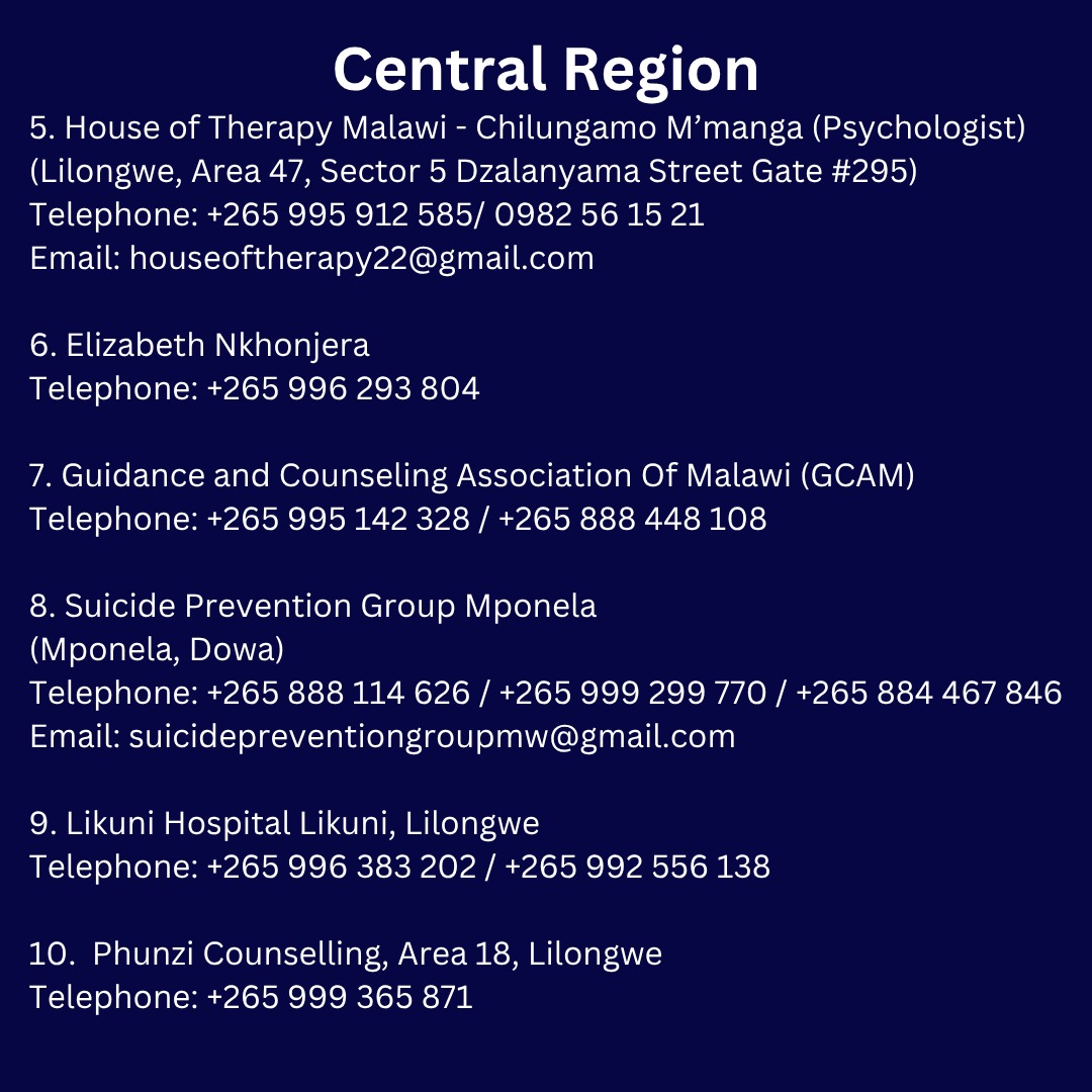 MHLeCProject's tweet photo. Struggling? Donโt suffer in silence ๐ซ
Weโve listed mental health resources available in Malawi. From hotlines to professional support, help is always within reach ๐
๐ Get support here: https://t.co/ge7R9ulzwp
#MentalHealth #YouAreNotAlone #Malawi #MHLEC #Youth #viral https://t.co/cPv44ShG2Q