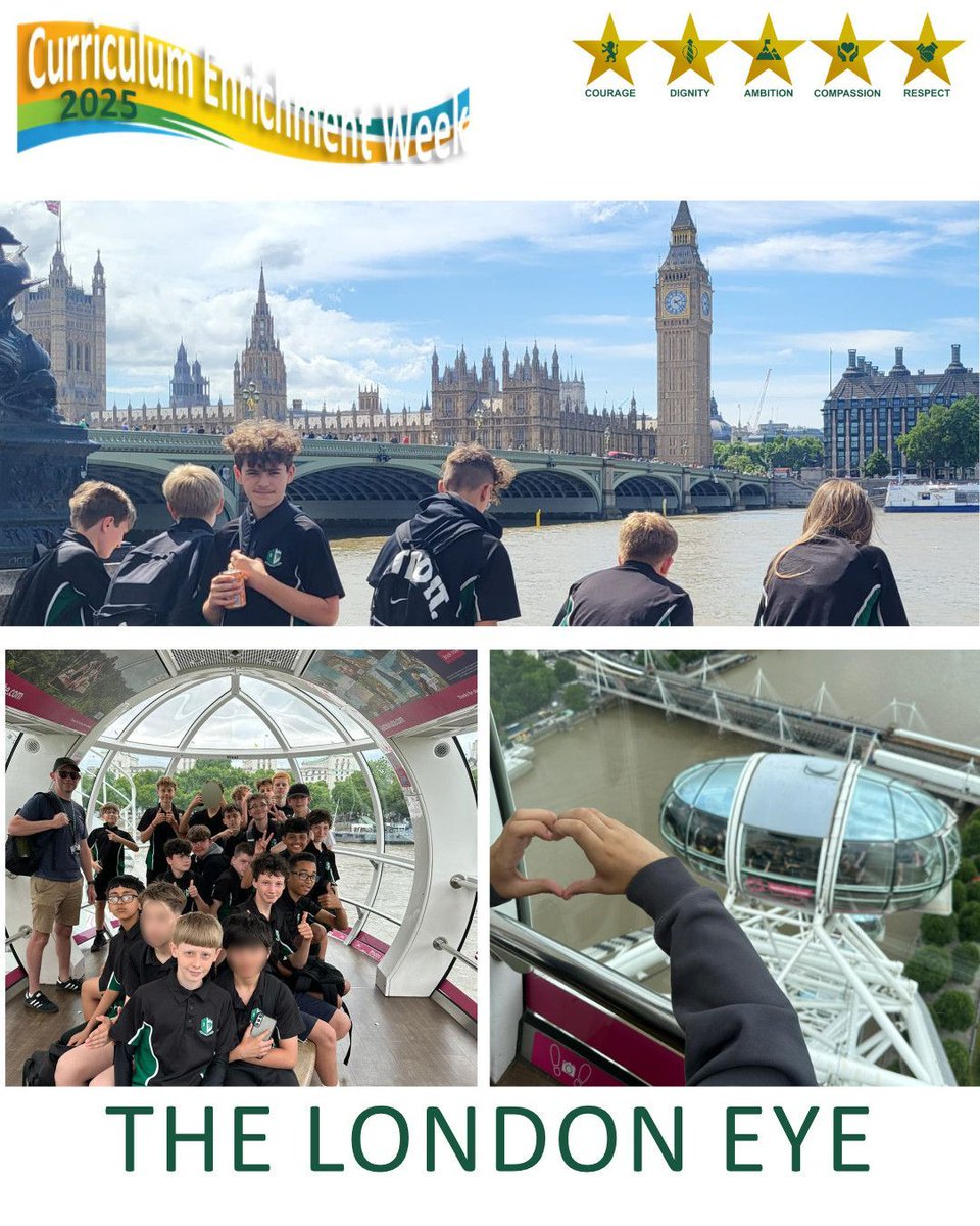 🎡As part of Curriculum Enrichment Week, our Year 8 students visited the London Eye, taking in stunning views of the city skyline and iconic landmarks. A memorable experience full of learning and discovery! #respect #enrichment #year8