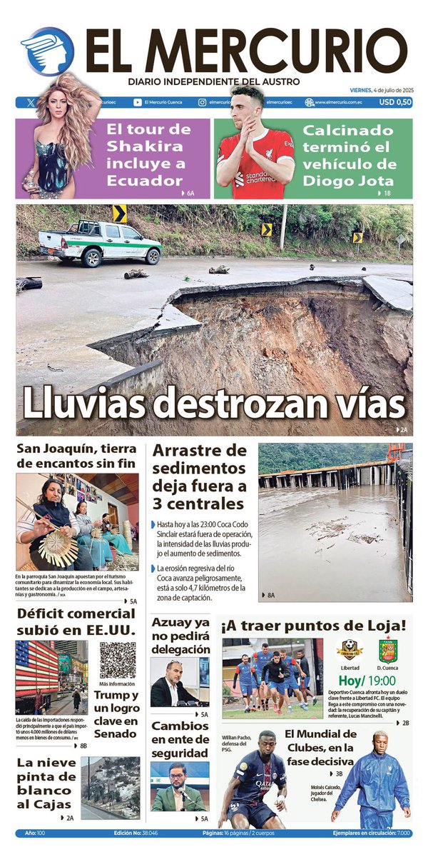 La portada de hoy en El Mercurio elmercurio.com.ec