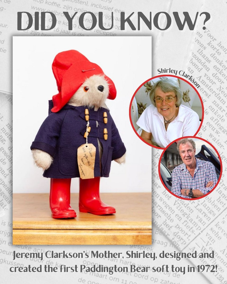 CollectorsCom's tweet photo. 🐻Jeremy Clarkson’s mum made the first Paddington Bear toy as a Christmas gift. It was so popular, she started Gabrielle Designs in 1972. Proceeds even went to funding Jeremy's education and helped launch his TV career📺💫

#thecollectorscompany #paddingtonbear #toyhistory https://t.co/iPJtfYvCVC