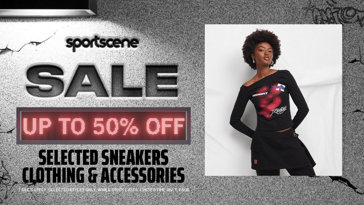 🚨Our biggest sale, now even bigger with new items added🚨

Take UP TO 50% off selected sneakers, clothing &amp; accessories in all sportscene stores, Bash mobi app &amp; online*: bit.ly/3BOeSNV

*Some styles now only available in-store. Discount applied on original prices.