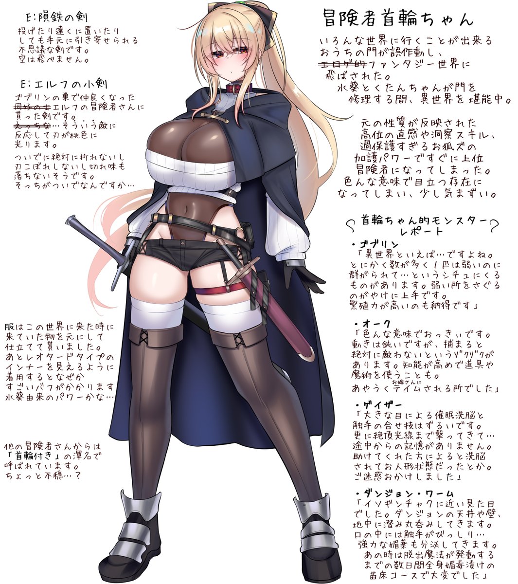 できました冒険者首輪ちゃんが 2枚目は上着がないだけ
ファンタジーシチュで遊ぶ時の衣装とする 