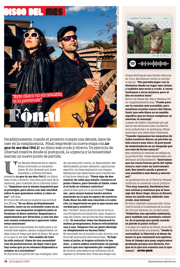 FÔNAL (@_fonal) on Twitter photo "Lo que tú me das Vol.1" es DISCO DEL MES en la revista <a href="/MondosonoroS/">MONDOSONORO SUR</a>
Ha sido todo un placer charlar con su director, #arturogarcia, sobre el presente y futuro de FÔNAL.
Gracias ❤️
Aquí os dejamos el enlace:
issuu.com/.../docs/mondo… "Lo que tú me das Vol.1" es DISCO DEL MES en la revista <a href="/MondosonoroS/">MONDOSONORO SUR</a>
Ha sido todo un placer charlar con su director, #arturogarcia, sobre el presente y futuro de FÔNAL.
Gracias ❤️
Aquí os dejamos el enlace:
issuu.com/.../docs/mondo…