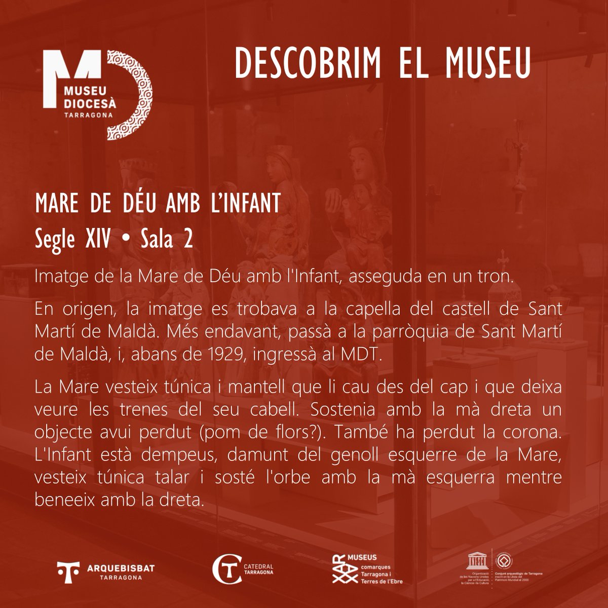 Museu Diocesà de Tarragona (@museudiocesatgn) on Twitter photo 🏛 DESCOBRIM EL MUSEU | Avui us presentem una Mare de Déu amb l'Infant, del segle XIV, procedent de Sant Martí de Maldà. La podeu veure a la Sala 2 del MDT.
#DescobrimelMuseuDiocesàTgn #esglésiadetarragona #MDT #museudiocesàtarragona
<a href="/esglesiatgn/">Arquebisbat de Tarragona</a> 🏛 DESCOBRIM EL MUSEU | Avui us presentem una Mare de Déu amb l'Infant, del segle XIV, procedent de Sant Martí de Maldà. La podeu veure a la Sala 2 del MDT.
#DescobrimelMuseuDiocesàTgn #esglésiadetarragona #MDT #museudiocesàtarragona
<a href="/esglesiatgn/">Arquebisbat de Tarragona</a>