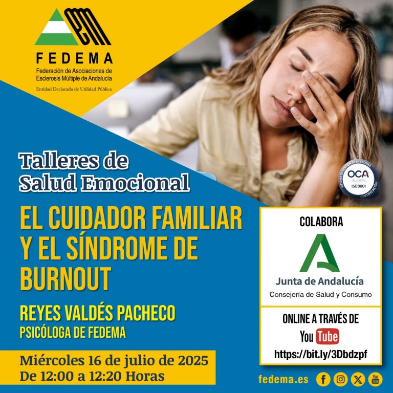 𝐓𝐚𝐥𝐥𝐞𝐫 𝐝𝐞 𝐒𝐚𝐥𝐮𝐝 𝐄𝐦𝐨𝐜𝐢𝐨𝐧𝐚𝐥 
𝐄𝐥 𝐜𝐮𝐢𝐝𝐚𝐝𝐨𝐫 𝐟𝐚𝐦𝐢𝐥𝐢𝐚𝐫 𝐲 𝐞𝐥 𝐬í𝐧𝐝𝐫𝐨𝐦𝐞 𝐝𝐞 𝐛𝐮𝐫𝐧𝐨𝐮𝐭
📆 Miércoles 16 de julio 
⏰ De 12:00 a 12:20 h
💻 Youtube bit.ly/3Dbdzpf 
<a href="/saludand/">Consejería de Sanidad, Presidencia y Emergencias</a>  #esclerosismultiple  #esclerosismultiploeandalucia