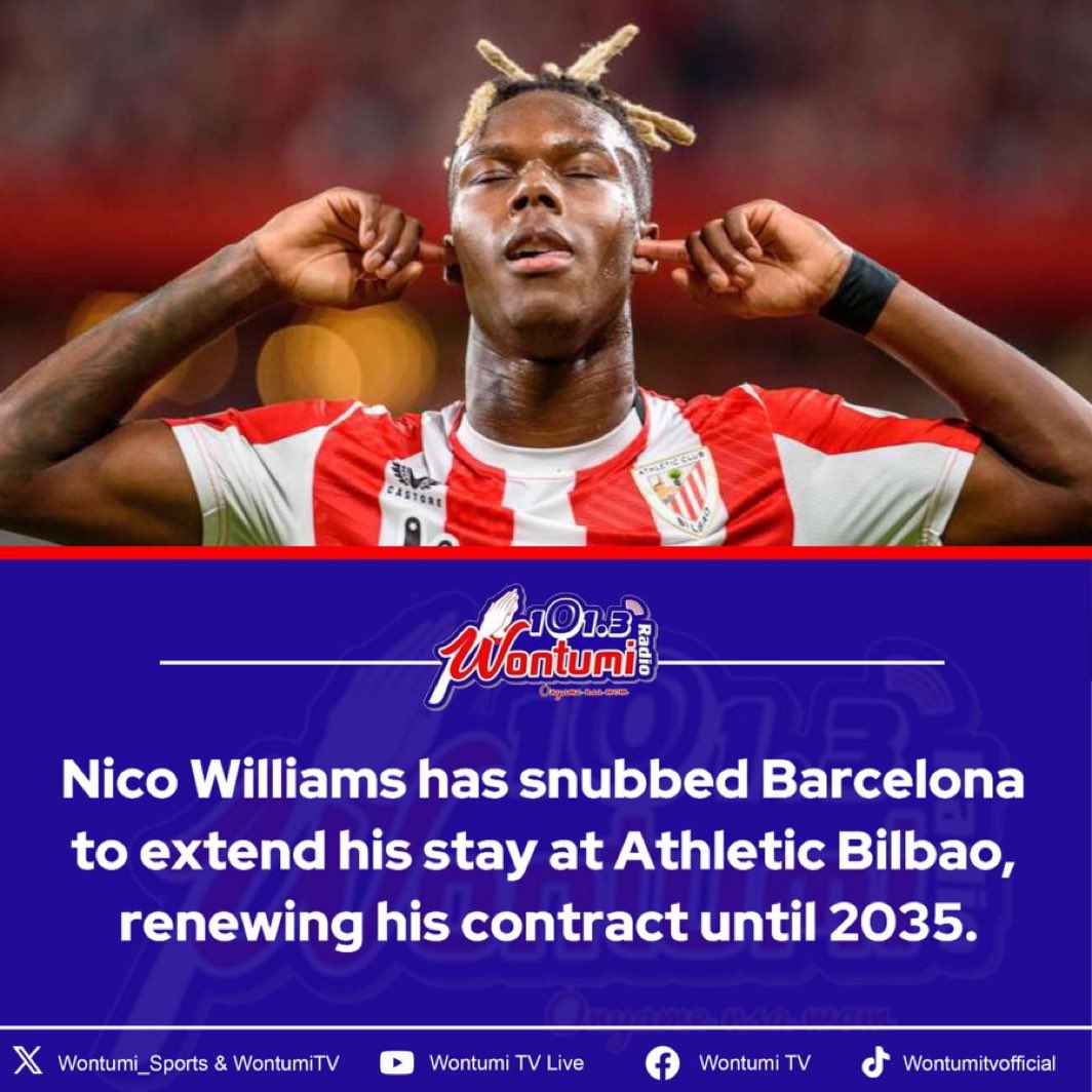 Nico Williams has renewed his contract with Athletic Club for 10 YEARS, until 2035. 😳