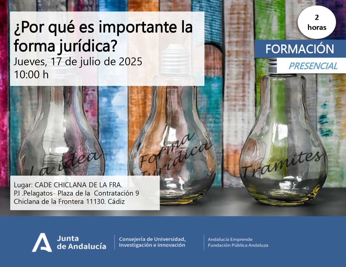 🆕Formación organizada por e #EquipoEmprende del #CadedeChiclana En un  proyecto es clave  elegir la forma jurídica adecuada: ¿autónomo, sociedad limitada, cooperativa, fundación...?
🎯 En este curso aprenderás a identificarlas
✍️forms.gle/jXrkfjoAV31CcZ…