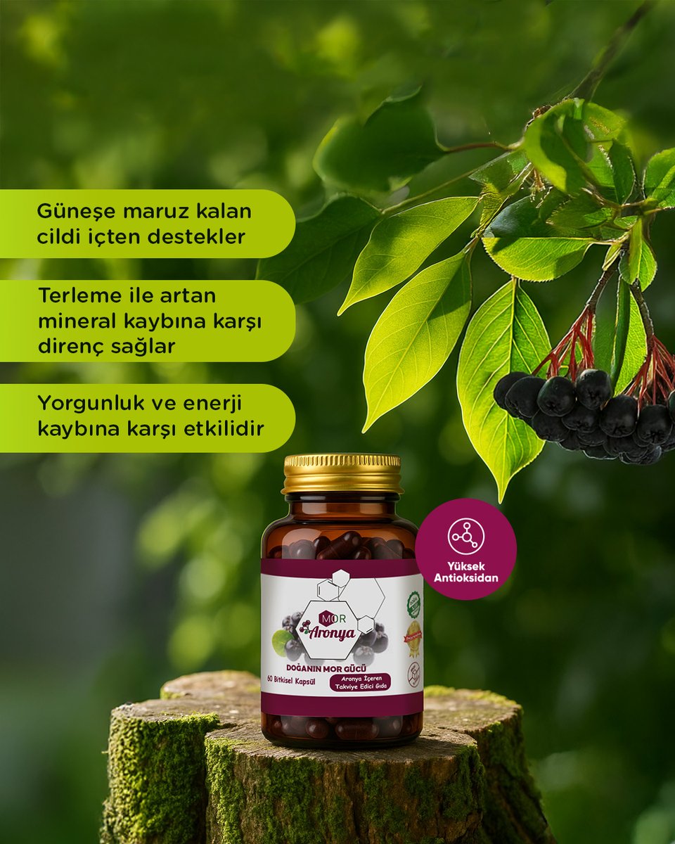 🌿 Doğanın Antioksidan Gücü: Mor Aronya Bitkisel Kapsül
Güneş, sıcak hava, yorgunluk?
Mor Aronya ile hücrelerine yaz boyu doğal koruma sağla! 💪
✅ Güçlü antioksidan
✅ Sıcak havalarda ekstra destek
✅ Bağışıklık &amp; hücre yenilenmesi

#MorAronya #AntioksidanGücü #DoğalKoruma