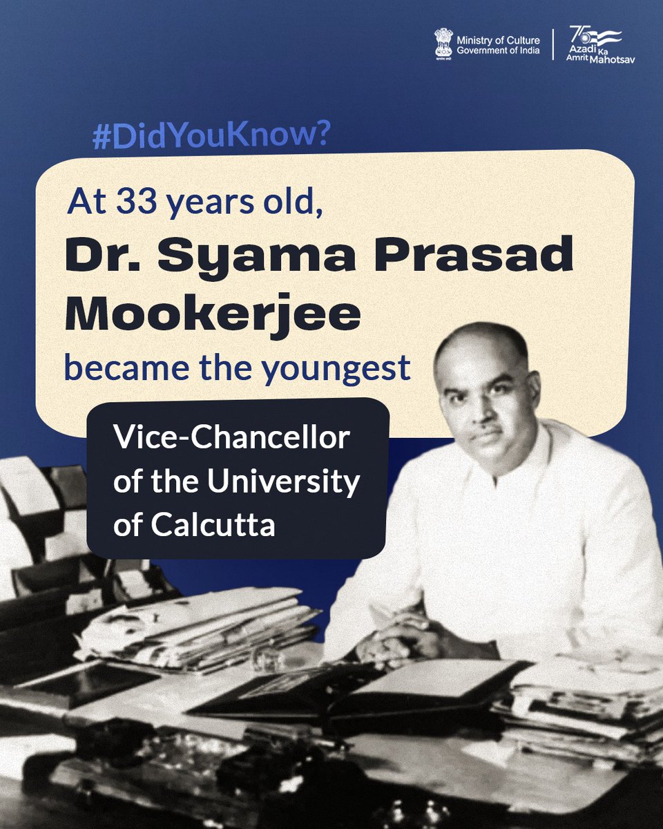 A brilliant scholar and dynamic leader, Dr. Syama Prasad Mookerjee's tenure marked significant educational strides—such as introducing convocation addresses in Bengali and pioneering vernacular instruction at the highest academic levels. 

#Amritkaal #MainBharatHoon