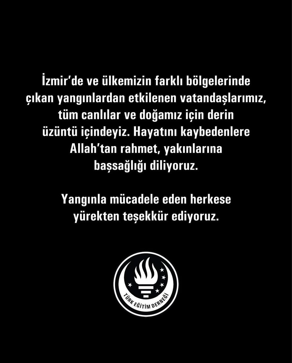 İzmir’de ve ülkemizin farklı bölgelerinde çıkan yangınlardan etkilenen vatandaşlarımız, tüm canlılar ve doğamız için derin üzüntü içindeyiz. Hayatını kaybedenlere Allah’tan rahmet, yakınlarına başsağlığı diliyoruz.

Yangınla mücadele eden herkese yürekten teşekkür ediyoruz.
