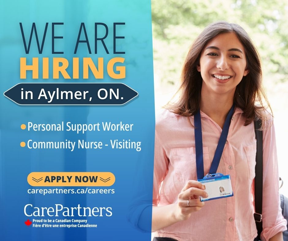 CarePartnersCA's tweet image. We're #NowHiring in #Aylmer ! Looking for a fresh start or a new opportunity? Join our team and grow with us. Apply today!
More Info: loom.ly/Dn4INr8
#PersonalSupportWorker #HealthcareJobs