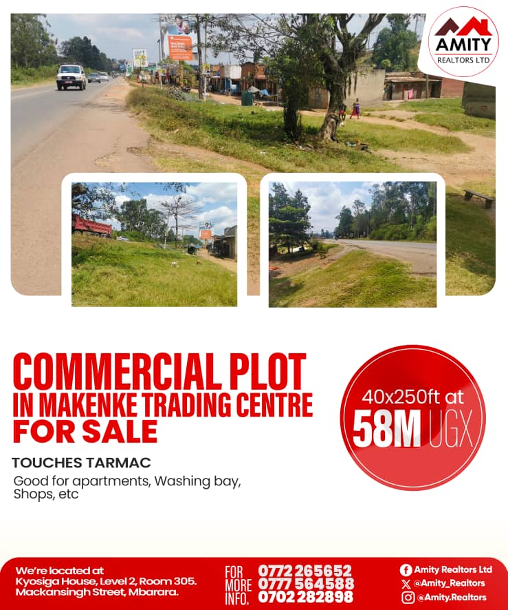 Commercial plot for sale in Makenke Trading Center!
40x250 ft, touches tarmac road
UGX 58M (negotiable)
Perfect for apartments, shops, washing bay &amp; more!
Contact Amity Realtors.
#RealEstateUG #LandForSale #Makenke #InvestmentOpportunity