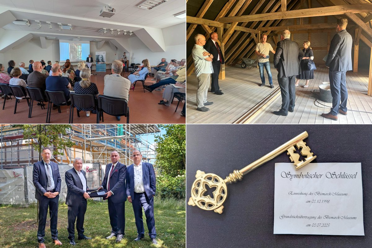 Schlüsselübergabe in Schönhausen – wir haben gestern von der Gemeinde den historischen Kornspeicher übernommen, der einst zum Gut der Familie von Bismarck gehörte. Nach Sanierung und Ausbau werden wir dort unsere neue Schönhauser Ausstellung einrichten.
bismarck-stiftung.de/2025/07/04/der…