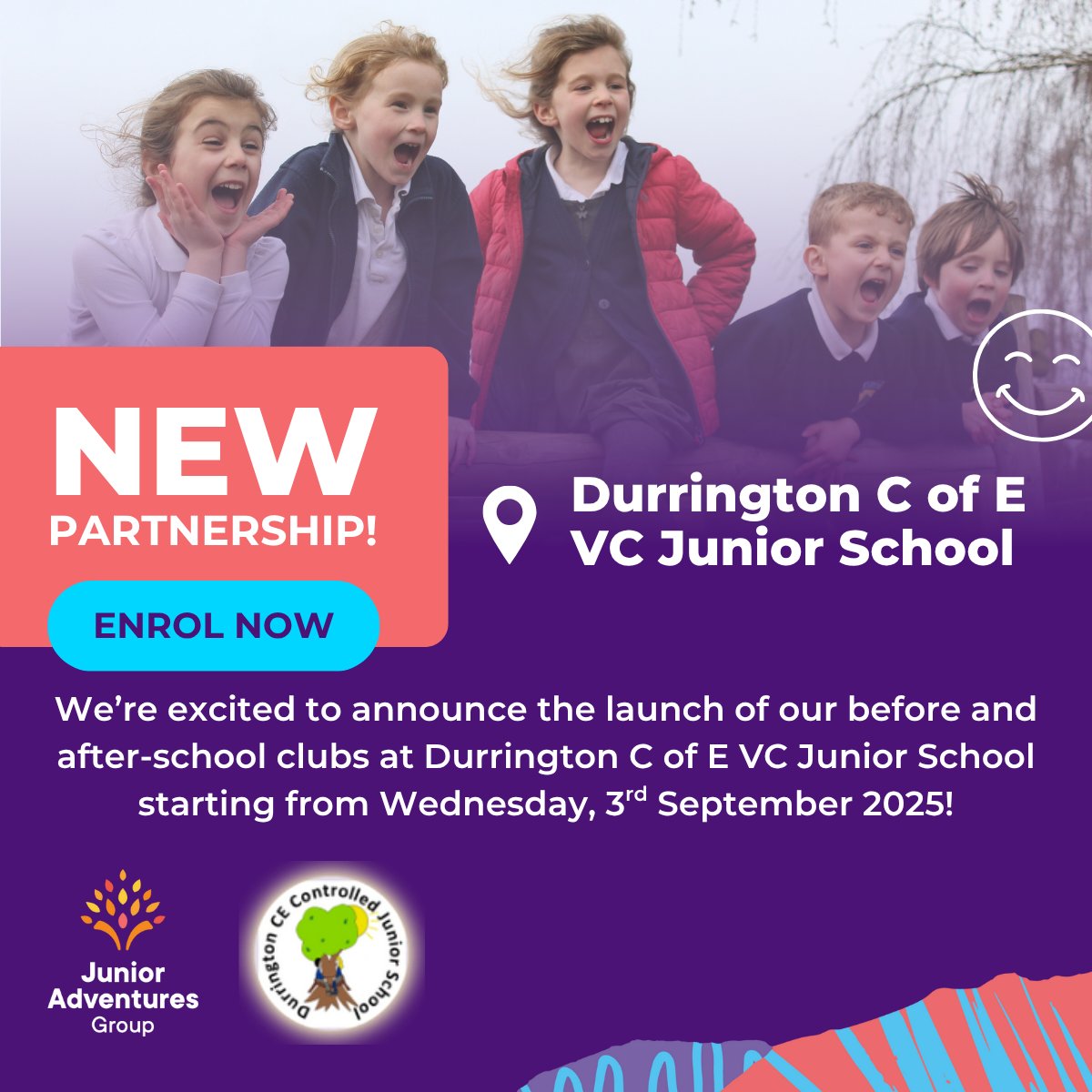 We're excited to be delivering our Rise then Shine and Stay and Play clubs at <a href="/CeDurrington/">Durrington CE VC Junior</a> every day throughout the academic year starting from Wednesday, 3rd September!

Find out more and enrol today at junioradventuresgroup.co.uk/find-us/durrin…

Claim a free session using code TRYDURRINGTON