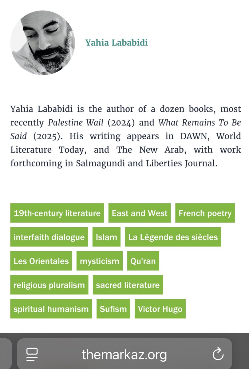 Yahia Lababidi (@yahialababidi) on Twitter photo Grateful to <a href="/TheMarkazReview/">The Markaz Review is @markaz-review.bsky.social</a> for publishing my essay on Hugo’s rare openness to #Islam—a literary bridge between East and West.
👉 themarkaz.org/victor-hugo-an…
#VictorHugo #culture #Literature #France Grateful to <a href="/TheMarkazReview/">The Markaz Review is @markaz-review.bsky.social</a> for publishing my essay on Hugo’s rare openness to #Islam—a literary bridge between East and West.
👉 themarkaz.org/victor-hugo-an…
#VictorHugo #culture #Literature #France