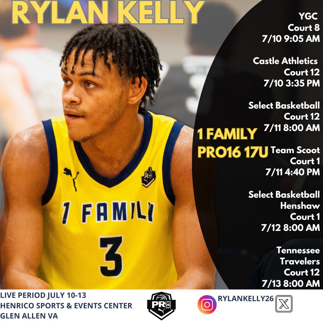 Rylan Kelly (@rylankelly26) on Twitter photo Getting ready for the live period in Virginia. July 10-13 <a href="/1FamilyHoops/">1 Family - Pro16</a> <a href="/SEPAHoops/">Southeastern Prep Academy</a> <a href="/PRO16League/">PRO16/NXTPRO League</a> Getting ready for the live period in Virginia. July 10-13 <a href="/1FamilyHoops/">1 Family - Pro16</a> <a href="/SEPAHoops/">Southeastern Prep Academy</a> <a href="/PRO16League/">PRO16/NXTPRO League</a>
